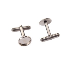 SHUNAE 10pcs Stainless Steel 12mm 14mm 16mm 20mm Blank Cufflink Bases Round Cabochon Setting Tray for Men Cuff Button DIY Making (14mm)