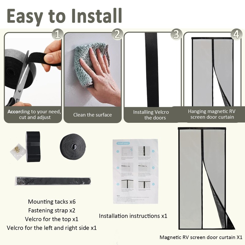 Zejoot Universal Magnetic Screen Door for RV, Tear-Resistant RV Mosquito