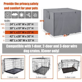 Dalema 36Inch Wire Dog Crate Cover,Durable Windproof Privacy Polyester Pet Kennel Covers,Breathable Blackout Cover for 1/2/3 Door Dog Cage. (36" L x 23" W x 25" H,Grey)
