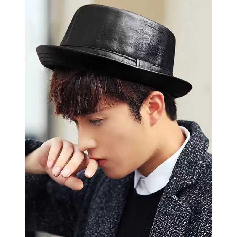 Licus Men's Roll up Pork Pie Pillbox Trilby PU Leather