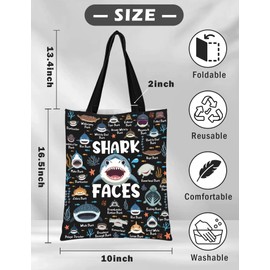 CEASQVAA Shark Face Canvas Tote Bag Shark Lovers Gift Casual Shoulder Bag Reusable Grocery Bags Handbag For Beach Travel Grocery Shopping