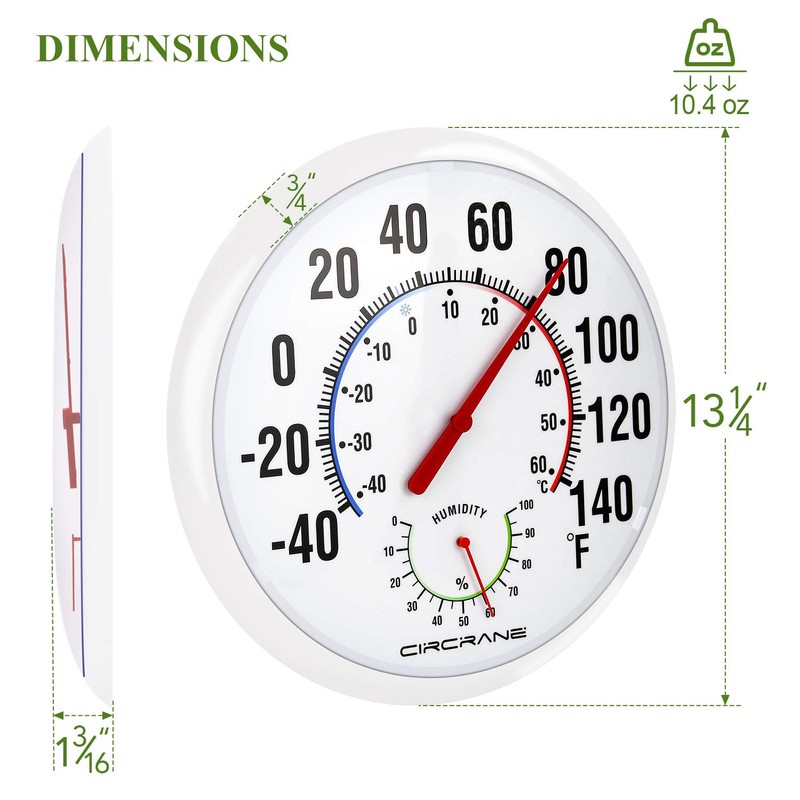 Circrane 13.25 Inch Round Thermometer with Hygrometer, Large Indoor Wall