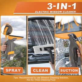 3-in-1 Window Vacuum Squeegee Cordless, Electric Window Squeegee Window Cleaner with Spray & Suction, Handheld Window Cleaning Tool, for Windows, Mirror, Glass, Car Windshield, Countertop, Tiles