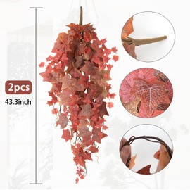 RECUTMS Hanging Ivy Artificial Hanging Plant Fake Silk Leaves Plants Faux Vines Outdoor Decor Look Real Vine Plastic Greenery for Wedding Party Porch Arch Bedroom (2Pcs-Autumn)