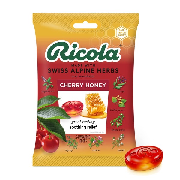 Ricola Herb Throat Drops, Natural Cherry-Honey, 24-Count Packages (Pack of 12) ( Value Bulk Multi-pack)