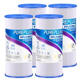PUREPLUS 5 Micron 10" x 4.5" Whole House Pleated Sediment Filter for Well Water, Replacement Cartridge for GE FXHSC, Culligan R50-BBSA, Pentek R50-BB, DuPont WFHDC3001, W50PEHD, GXWH40L, 4Pack