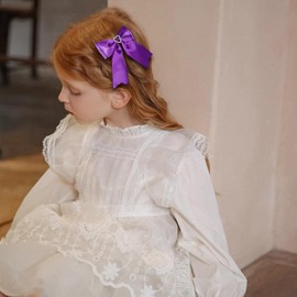 Purple Hair Bow Clips Satin Bowknot Hair Clips Sweet Heart Rhinestones Ribbon Hairpins for Girls Chirstmas Valentine's Day Party