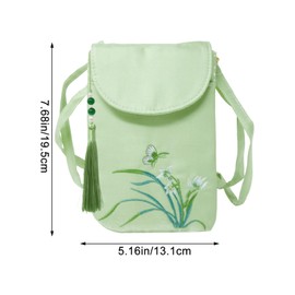 yueton 1 Pack Chinese Style Embroidered Crossbody Bag Vintage Purse Classical Flower Embroidery Cell Phone Bag with Tassel for Women, Green
