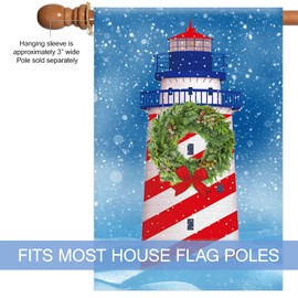 Texupday Christmas Wreath Lighthouse With Snowflakes Decoration Winter House Flag Outdoor Yard Flag 28" x 40"
