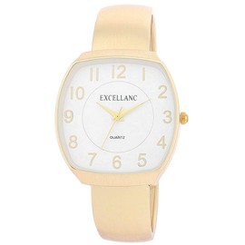 Excellanc Ladies Clasp Watch Metal Bracelet Bangle Readable Numbers Square Case Length 15cm Quartz Wrist Watch Gift for Women, Gold/white, Bracelet