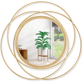 HLFMVWE Gold Art Large Round Mirror with Iron Metal Wire Frame Wall-Mounted Mirror for Home Decor Living Room Bedroom Bathroom Entryway 16"