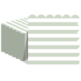 Epakh 100 Pcs Green White Pastel Striped Cocktail Napkins with Wavy Edges Disposable Scalloped Beverage Napkins Bulk for Dinner Dessert Table Wedding Baby Bridal Shower Birthday 5 x 5 Inch