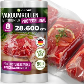 culivac "Professional" Vacuum Sealer Bags - Vacuum Bag Roll for Powerful Vacuum Sealer - BPA-Free - Vacuum Rolls for Food - 8 Rolls - 28 cm x 600 cm