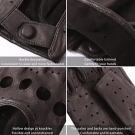 Harssidanzar Lady GL012 Fingerless Leather Gloves Sheepskin Single Line Half Finger, brown