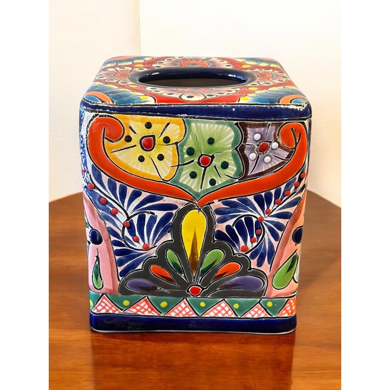 Handmade Talavera Square Tissue Holder – Vibrant Ceramic Tissue Box,