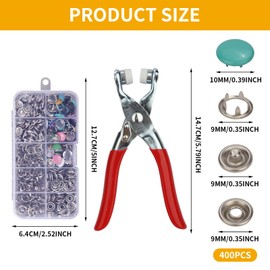 400Pcs Snap Button Fastener Kit, 5 Claw Metal Buckle Tool Set, Hollow and Solid Metal Prong Snaps Buttons with Plier, Metal Press Studs Without Sewing for Crafts Fabric DIY