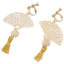 Long Earrings with Gorgeous Tassel on Cherry Blossom Fan Drawn Flowers, Nickel-Free, 2.5 inches (64 mm), Features Japanese Design, Presence Accessory, Retro Modern, Suitable for Japanese Clothes, Made
