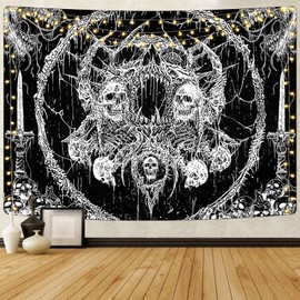 Krelymics Skull Tapestry Black and White Tapestry Aesthetic Tapestries Gothic Skeleton Tapestry Dark Horror Tapestry Wall Hanging for Bedroom(70.9 x 92.5 inches)