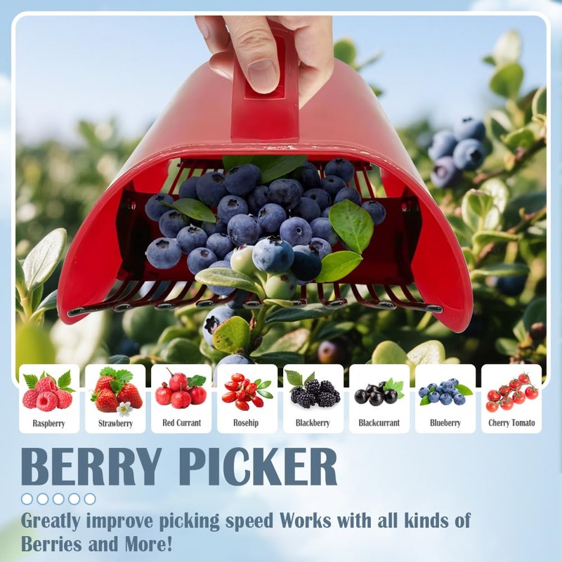 KCVV Berry Picker With Handle, Plastic Blueberry Picker, Red Fruit