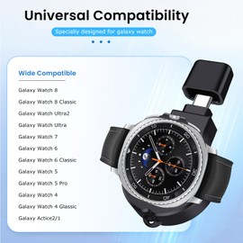 KONXISA Charger for Galaxy Watch Watch, Smart Watch Charging Dock with Short Circuit and Overload Protect, with USB Adapter, Portable Magnetic Charger with Lobster Clasp, Black