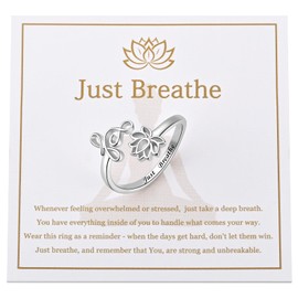 Just Breathe Ring for Women - 925 Sterling Silver Adjustable Yoga Ring Lotus Ring Inspirational & Heartfelt Gifts, Metal, Cubic Zirconia
