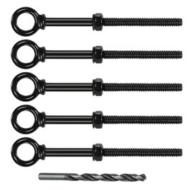 Muzata 5 Pack 1/4" x 5" Black Eye Bolts with Nuts Washers T316 Stainless Steel Eyebolts Heavy Duty Threaded Shoulder Lifting Ring Marine Grade UNC-3A CR32