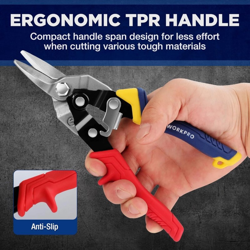 WORKPRO 8 Inch Aviation Snips, Straight Cut, Heavy Duty Metal
