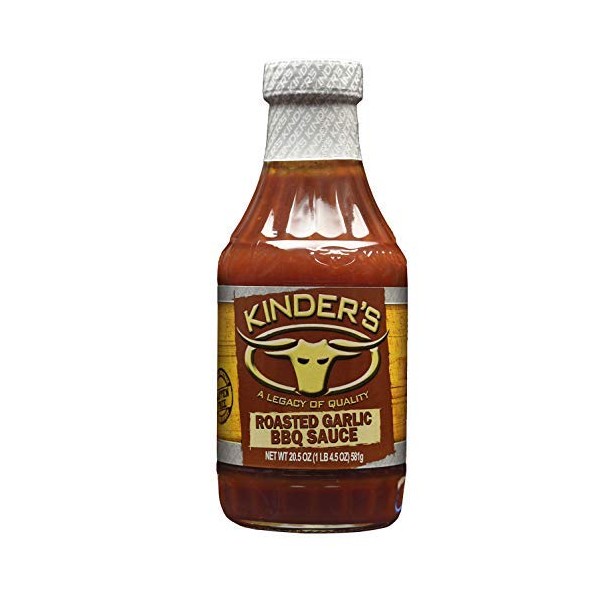 Kinder’s Roasted Garlic BBQ Sauce, 4-Pack; 20.5 oz Each; Generous Garlic Flavor is Smooth and Satisfying; Mellow but Memorable Sauce with Smoky-Sweet Notes; All Natural, Gluten Free Garlicky Goodness