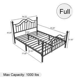 LoVinson Full Bed Frame with Headboard and Footboard, Modern Metal Platform Bed Frame Support Up to 1000LBS, Under Bed Storage, No Box Spring Needed, Easy Assembly, Black