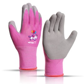 KDK Ages 3-5 Kids Gardening Gloves,Yard Work Gloves for Toddlers, Youth, Girls, Boys, Childrens, Soft Safety Rubber Gloves (XXXS Age 3-5, 1 Pair Pink Unicorn)
