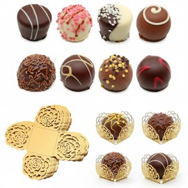 Truffle Wrappers Paper Candy Cups Gold Rose Truffle Cup Dessert Liners Square Cupcake Liners 50Pcs