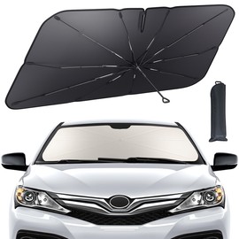 Lamicall Car Windshield Sunshade Umbrella – 5-Layer UV Block, 10-Rib Fiberglass Frame for Heat Insulation, 53"x30" Front Window Interior Sun Protection, for Compact Sedan, SUV Windshield