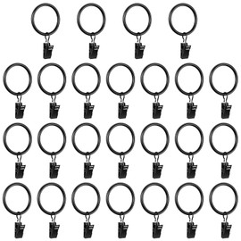 Zalizr 25 Pack Metal Curtain Rings with Clips, 32mm/1.26" Inner Diameter, Fits up to 2.5cm/0.98" Curtain Rods, Ideal for Windows, Doors, Shower Curtains, and Washing Lines (Black)