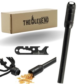 Outdoor Ninja Fire Steel – The Legend Tactical – Black FireSteel for Hiking, Bush Power, Trekking, Camping and Other Outdoor Hobbies Including Multifunctional Scratcher, The Perfect Survival Kit