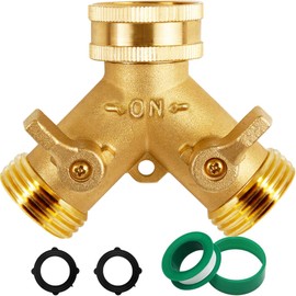 Triumpeek Triumpeek Brass Garden Hose Splitter, 3/4 Inch 2-Way Y Brass Hose Connector with O-ring Washers & Tape