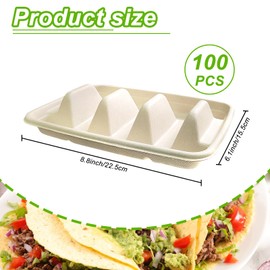 Sibosen 100PCS Disposable Taco Holder for Party，Disposable Taco Plates with 3 Dividers Disposable Taco Holders for Taco Tray Holder, Pulp Fiber Plates Disposable for Taco Tuesday Lazy Susan Taco Bar
