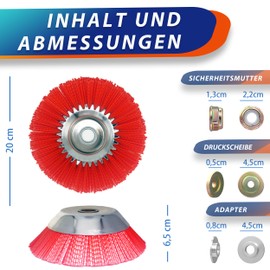 WEGLUST Nylon Weed Brush for Brushcutter, 200 x 25.4 mm, with Wire Brush and Nylon Bristles (Red)