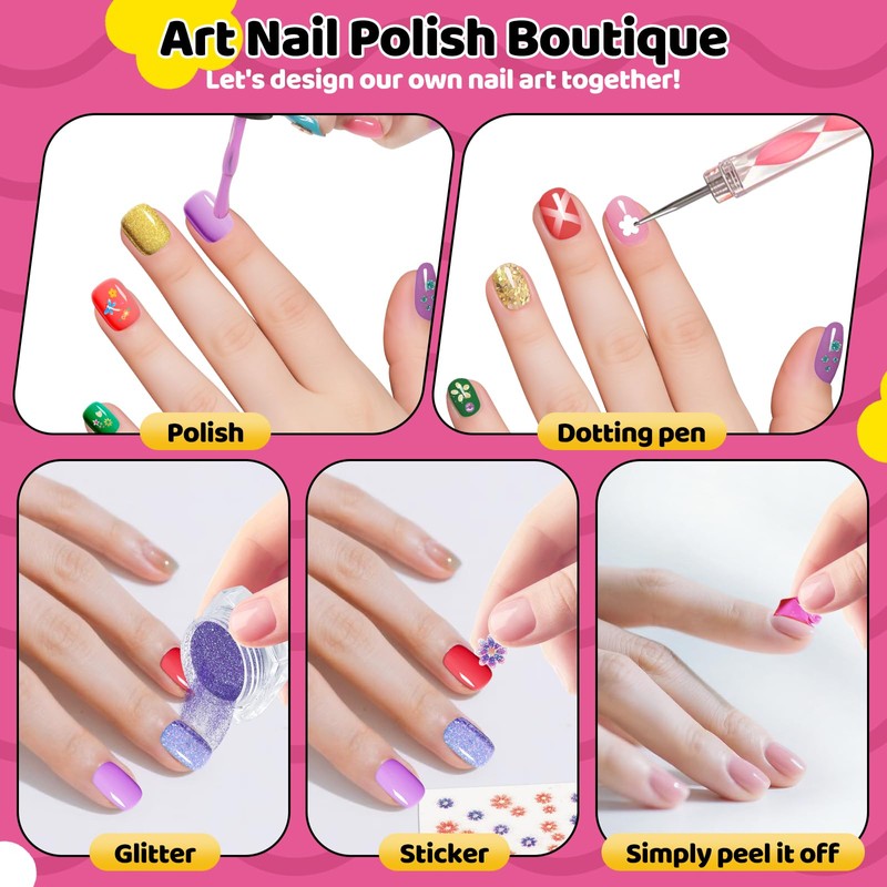 Tudaymol Pretend Play Nail Art Toy Kit,Kid-safe, Non-toxic Materials-Children Nail