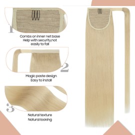 S-noilite Real Hair Extensions Made of Straight and Long Natural Hair - Ponytail with Unique Headband, Human Hair Ponytail Extensions - #613 Light Blonde, 50 cm - 95 g
