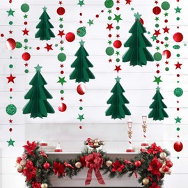 bng-bng Christmas Tree Bunting Streamers Party Decorations 3D Xmas Tree Green and Red Banner Garlands for Christmas Winter Holiday New Year Party Home Office Decorations Party Supplies
