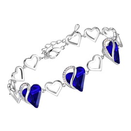 Leafael Infinity Love Heart Link Bracelets, September Birthstone Crystal Bracelet for Women, Silver Tone Jewelry Gifts for Her, Cobalt Sapphire Blue, 7-inch Chain and 2-inch Extender