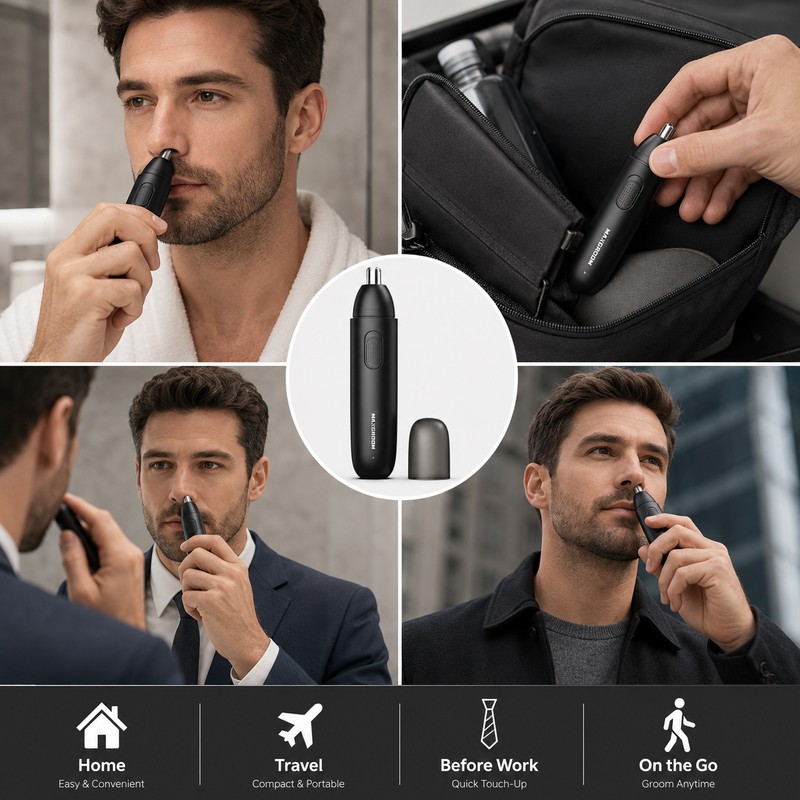Rechargeable Nose Hair Trimmer for Men – 360° Dual-Blade Electric