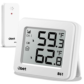OBET Outdoor Thermometer Wireless Indoor Outdoor Digital Thermometer Greenhouse Thermometer Remote Temperature Monitor for House Home Room Patio B61-White