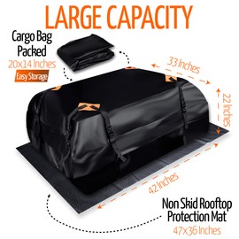ZONETECH Car Roof Cargo Bag Water Resistant with a Protective Anti Slip Mat – 8 Reinforced Premium Quality Straps Rubberized Extra Cushioning Pad, Travel, Touring, Road Trips for Vehicle, SUV