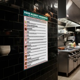 Food Allergy Sign, A4 Allergen Sign 450GSM Kitchen Sign Poster, Includes Details on all 14 Regulated Allergens, Synaps Material, Waterproof, Tearproof and UV Resistant, 297mm x 210mm