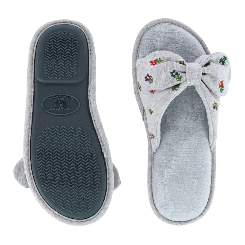 isotoner Womens Recycled Embroidered Jersey Tie Slide, Heather Grey, 8.5-9