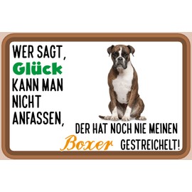 Ontrada Holzschild 12x18cm Glück anfassen Boxer Hund Holz Schild