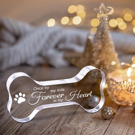 FDKYOEK Acrylic Dog Memorial Gifts, Crystal Clear Pet Memorial Gifts for Loss of Dog Sympathy Gift, Thoughtful Dog Remembrance Gift, Cute Bone Shaped Memorial Plaque Decor Ornament for Dogs Puppy