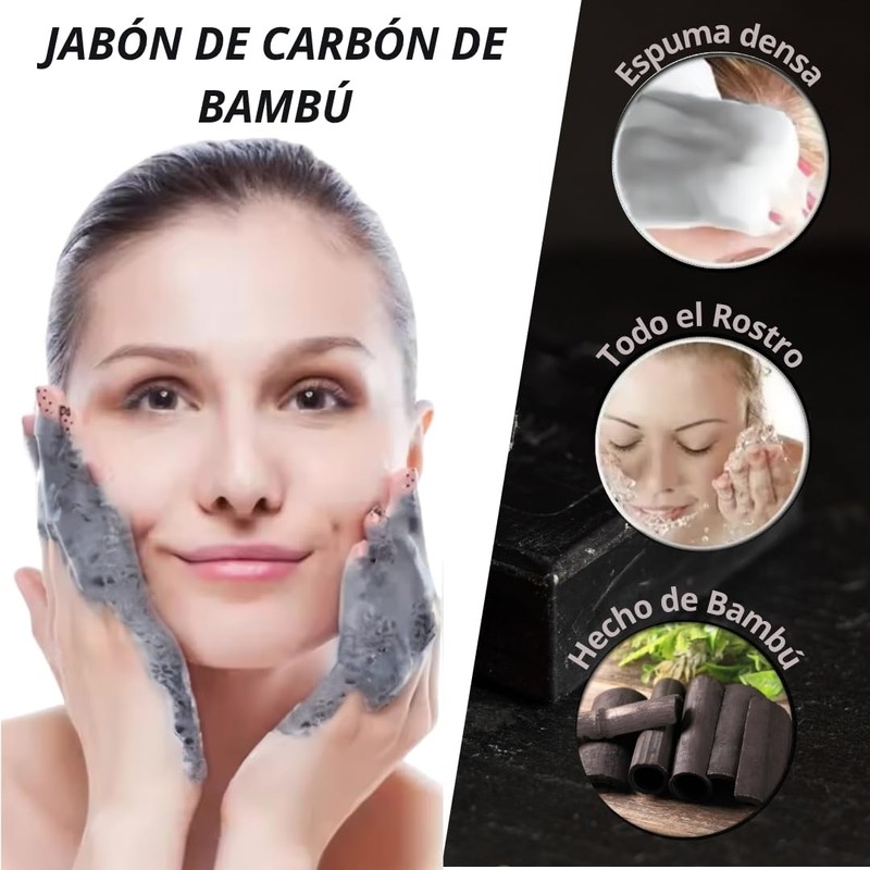 Jabón de Carbón de Bambú, Limpiador Facial Natural, Piel Normal,