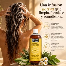 Biotin Essence Shampoo - Beauty Freedom - 480ml - Shampoo Sin Sal - Con Vitamina E, Cola De Caballo, Biotina,Aloe Vera Y Aceite De Romero - Unisex - P